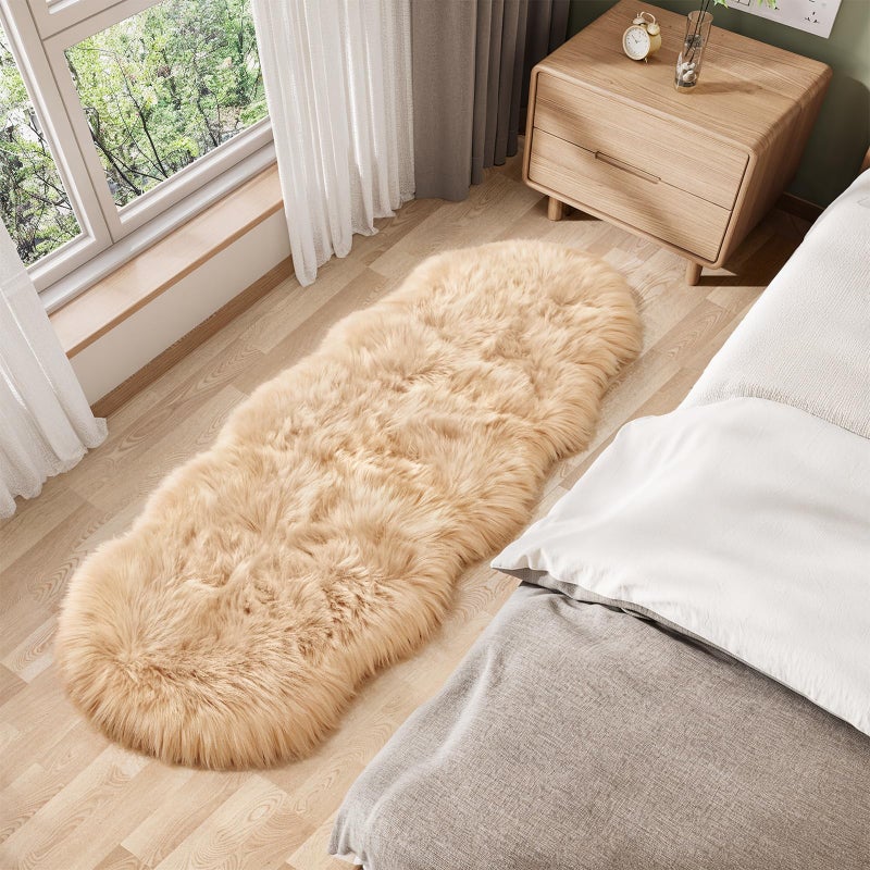 Ciicool Ultra Soft Faux Sheepskin Fur Rug Fluffy Rug for Bedroom Fuzzy Carpet for Living Room Kid's Room Nursery Decor, Beige 2 x 6 Feet - Image 5